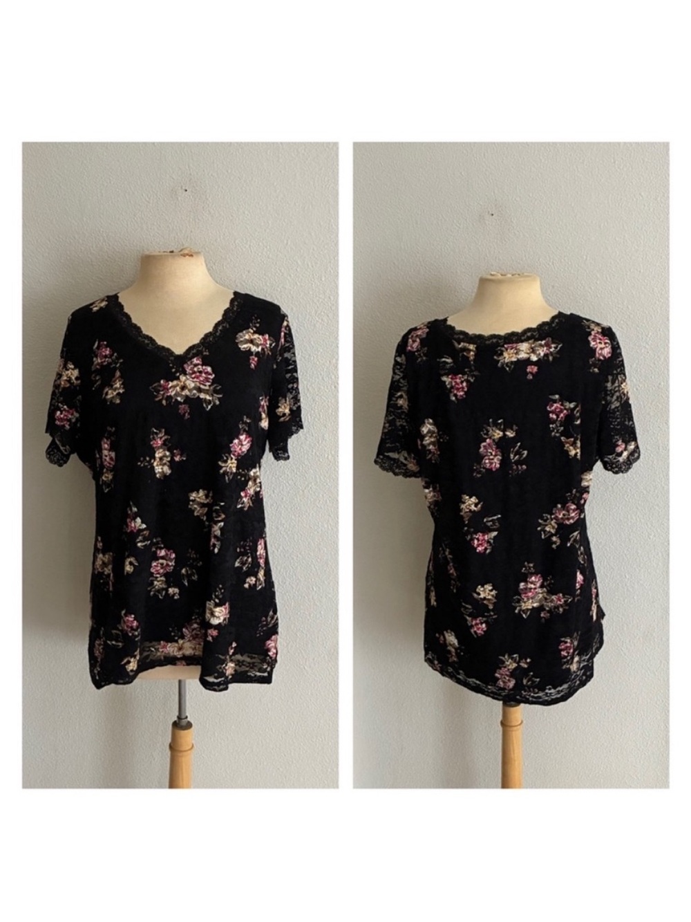 Torrid black floral lace tee